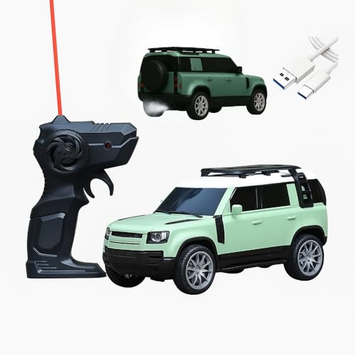 Image of K D Fog Remote Control SUV Defender Car - High-Speed Off-Road RC Car with LED Lights & Smoke | USB Type-C Charging (4 Defendar with Fog Remote Car Green)