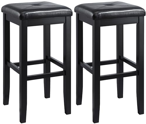 Juego de 2 butacos con asiento cuadrado tapizados, color negro, altura 29 pulgadas, marca Crosley Furniture