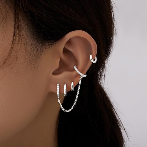 Image of Small Gold Huggie Hoop Earrings Set for Women Men Hypoallergenic 14K Plated Stack Cartilage Earrings, Sterling Silver Multiple Piercing Lightweight Mini Thin Cute Dainty Trendy Jewelry Gifts for Women