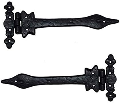 Adonai Hardware Haniel Black Antique Iron T Hinge (9.5 Inch x 2 Pack, Black Powder Coated)