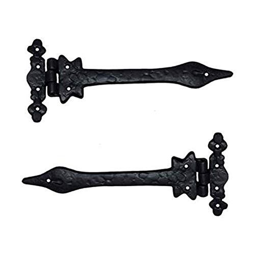 Adonai Hardware Haniel Black Antique Iron T Hinge (9.5 Inch x 2 Pack, Black Powder Coated)