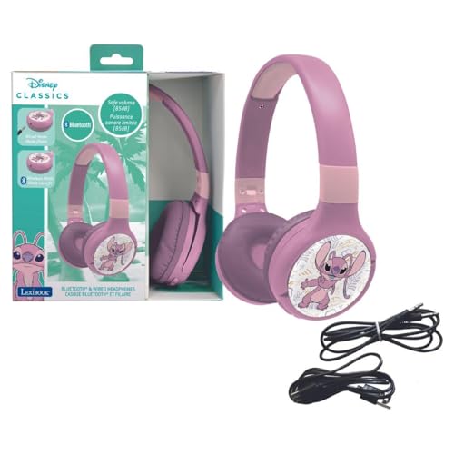 Lexibook, Disney Stitch, Casque Audio 2-en-1 Angel, Bluetooth &amp; Filaire avec Micro et Boutons de contrôle, Pliable et Ajustable, Batterie Rechargeable Longue durée, Rose, HPBT010D1LXB
