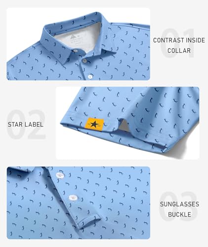 Image of ZITY Mens Golf Polo Shirts Short Sleeve UPF 50+ Performance Moisture Wicking Print Pattern Casual Collared Golf Shirt for Men