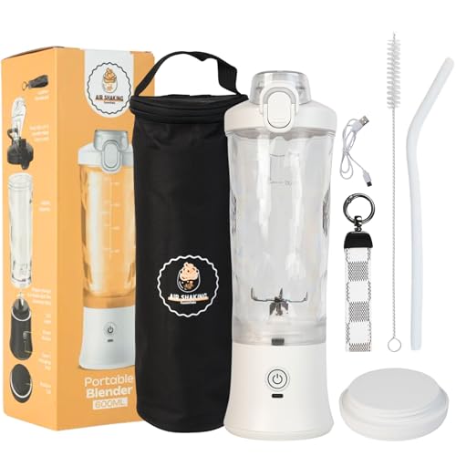 AirShaking Essentials Portable Smoothie Maker – Mini Cordless Personal Blender Bottle for Juice, Shakes, Fruit & Protein Powder - Leakproof Travel Base – USB-C Rechargeable, 15 Blends per Charge