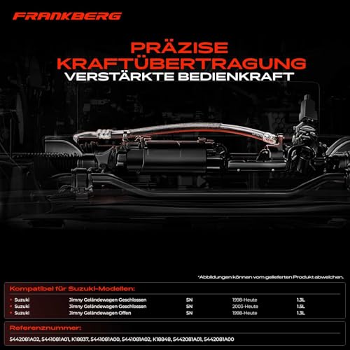 Frankberg 2x Feststellbremse Seilzug Trommelbremse Hinten Kompatibel mit Jimny Geländewagen Geschlossen SN 1998-2024 Jimny SUV SN 1998-2024 Replace# 5442081A00