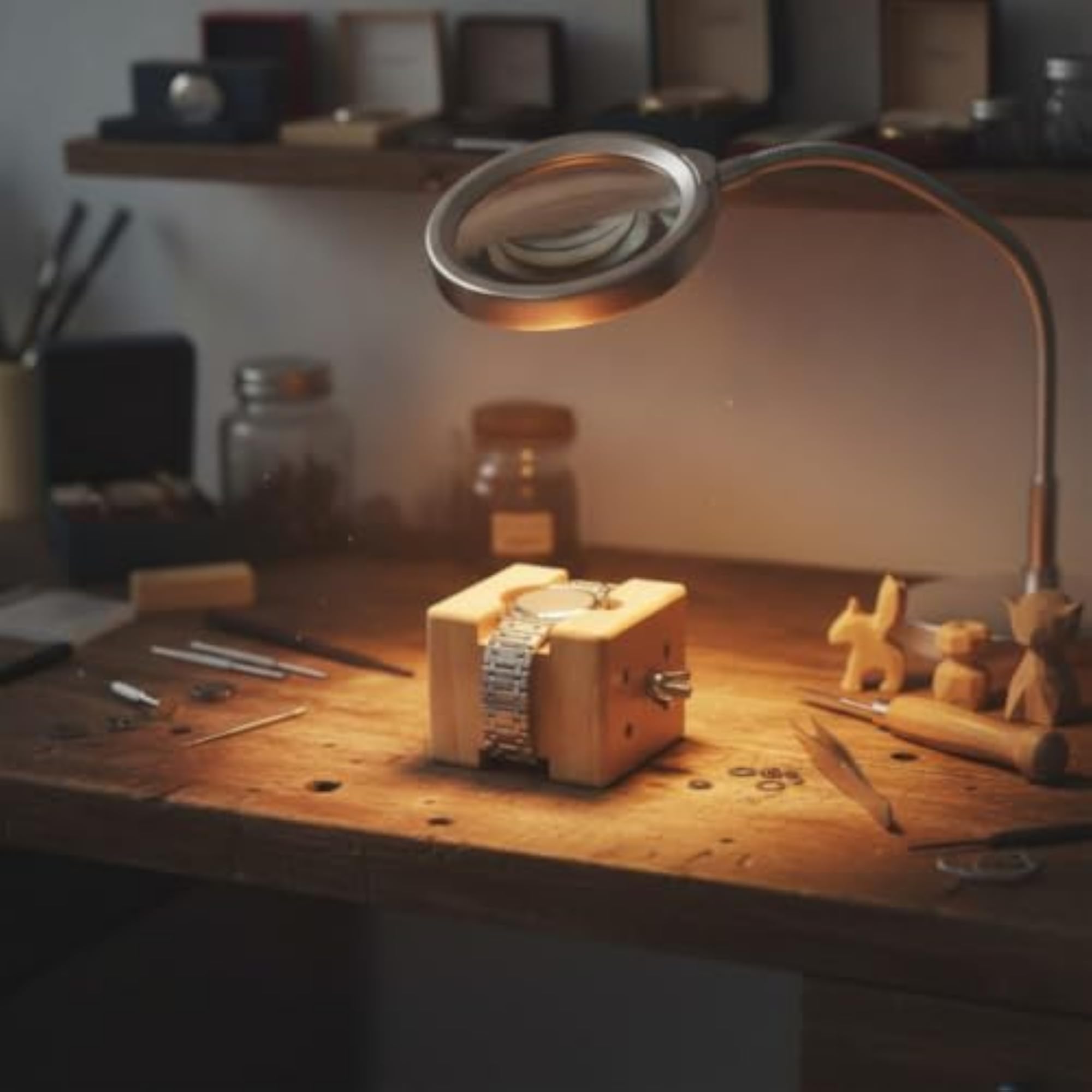 Wooden Watch Case Holder, Adjustable Tool for Watchmakers