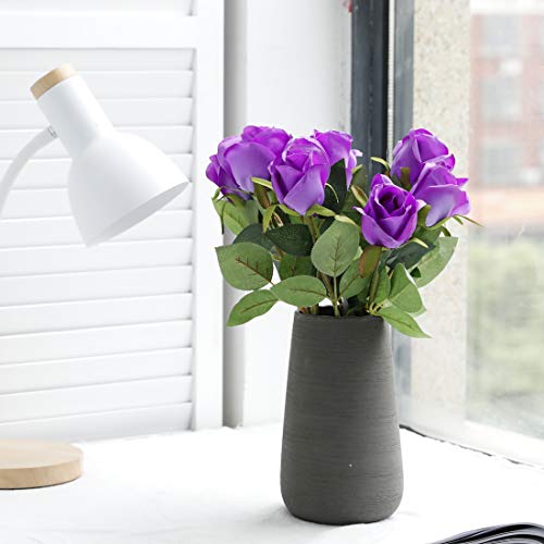 Veryhome Artificial Flowers Silk Roses Fake Bridal Wedding Bouquet for Home Garden Party Floral Decor 10 Pcs (Purple Straight stem)
