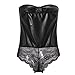 PU Leather Lingerie Black Snap Crotch Corset Lace Bodysuit Satin Teddy Babydoll Boudoir Outfits Exotic Bustier (S)