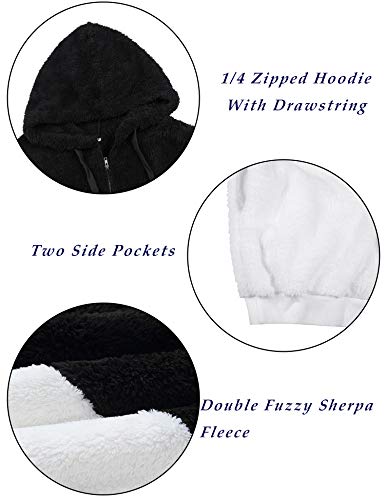 Romanstii Women's Cozy Oversize Fluffy Fleece Sweatshirt Hooded Pullover Autumn Outwear Black L
