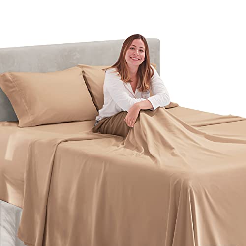 Image of Hearth & Harbor Extra Deep Pocket King Sheet Set, Khaki | 4 Piece Bed Sheet Set, Ultra Soft & Breathable, Fits Up to 24 inch Mattress, Hotel Luxury