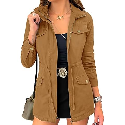 Ybenlow Womens Military Jacket Zip Up Lightweight Safari Utility Drawstring Casual Anorak Jackets with Pockets Cover