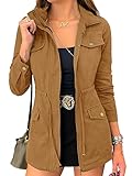 Ybenlow Womens Military Jacket Zip Up Lightweight Safari Utility Drawstring Casual Anorak Jackets with Pockets
