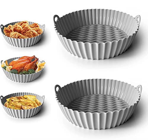Air Fryer Silicone Liners - 2 Pack Pot 8.5 Inch, Reusable Silicone Liners For Air Fryer Basket, Heat Resistant Round Silicone Liner Pots For 3Qt To 5Qt Air Fryers Ovens Microwave, Dishwasher Safe #TOP11