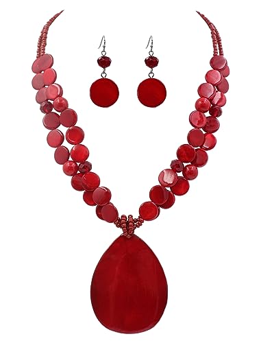 Big Teardrop Pendant Necklaces for Women Colorful Beaded Necklaces Statement Set for Holiday. - Main Image