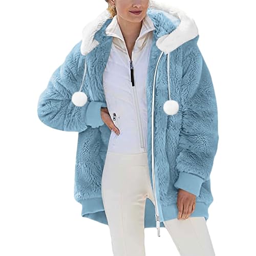 Veste polaire femme chaude à capuche manteau hiver zippé