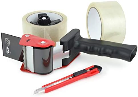 Rapesco 1581 960 Tape Dispenser Gun with 5 Brown Packing Tapes & Cutter