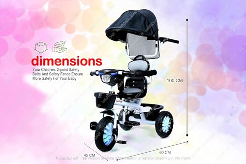 Image of kidsROAR Stroller Tricycle For Kids For 1 Year+ | 2 Year+ Baby Cycle With Rotational Leather Seat | Light Music | Removable Canopy | Push Handle | 4 In 1 Baby Cycle For 1 Year Kids (573R), Black