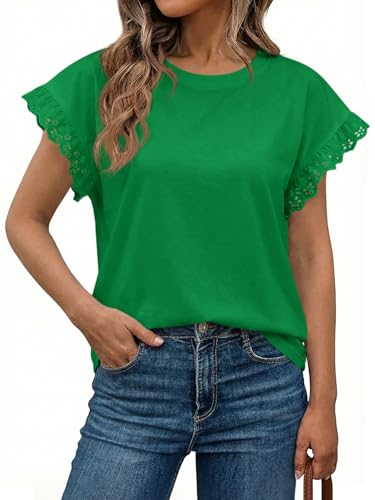 Image of Tankaneo Womens Summer Crewneck T-Shirts Lace Cap Sleeve Tops Dressy Casual Loose Fit Work Basic Tees Outfits 2026