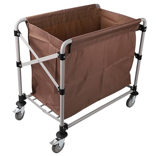 Large Laundry Hamper Cart, Heavy Duty Commercial Laundry Cart with Wheels/Stainless Steel Frame, for Dirty Laundry(Brown)