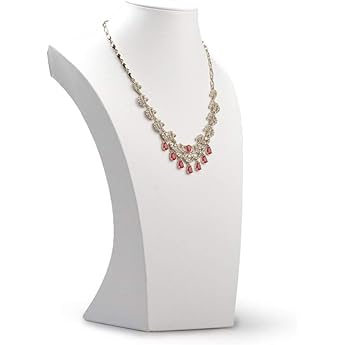 White Leather Jewelry Bust Necklace Display Stand Trade Show Jewelry Holder With Linen Texture Necklace Holder Stand Jewelry Display Mannequin H11.8'' (White)