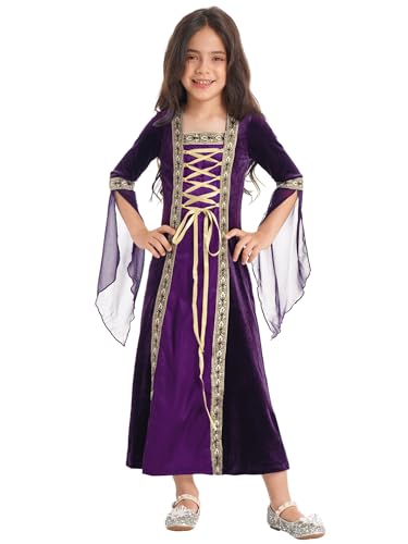 Sxiwei Kids Girls Medieval Renaissance Bell Sleeve Vintage Dresses Halloween Role Play Party Ball Gowns