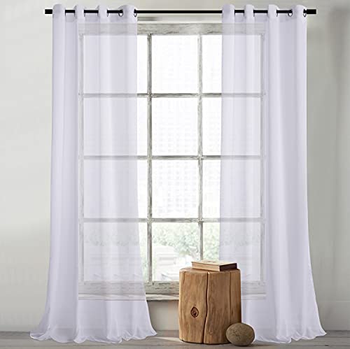 Megachest Woven Voile metallic ring top Curtain 2 Panels with ties (28 colors) (plain cotton-pure white, 56" wideX54 drop(W142cmXH137cm))