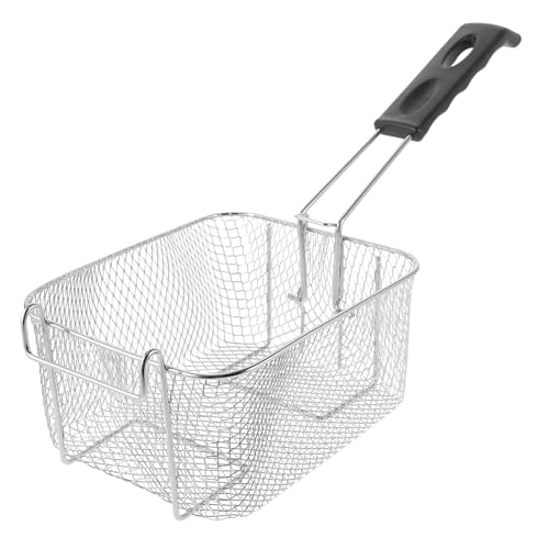 HEALEEP Cesta De Freír De Acero Inoxidable Con Mango Extraíble y Malla De Alambre Colador Para Patatas Fritas y Snacks Diseño De Gran Capacidad Fácil De Limpiar y Almacenar Plateado
