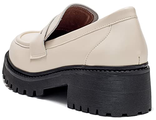 Image of Women's Classic Simple Mid Heel Oxfords Penny Loafers Comfortable Slip On Dress Shoes