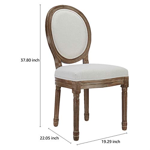 Canglong Farmhouse Dining Room Accent Chairs, French Distressed Bedroom Chairs With Round Back, Elegant Kitchen Chairs Side Chair, Set Of 2, Fabric Back In Beige #TOP2