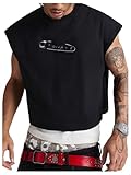 GORGLITTER Men's Dolman Sleeve Crop Vest Top T Shirts Crewneck Loose Pullover Tank Tops Colorful Black X-Large