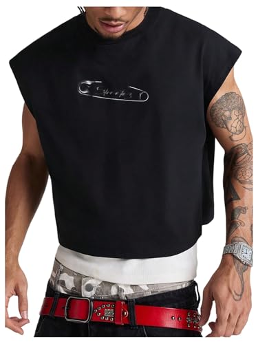GORGLITTER Men's Dolman Sleeve Crop Vest Top T Shirts Crewneck Loose Pullover Tank Tops Colorful Black X-Large