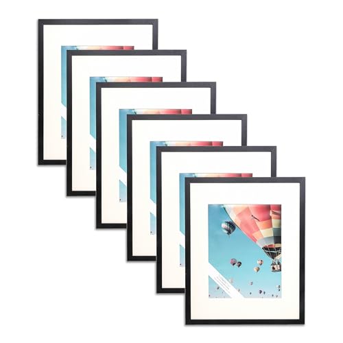The Display Guys - 16x20 V-Series Low Profile Wooden Picture Frames - 11x14 Mat - Plexiglass - Wall - Black - 6-Pack