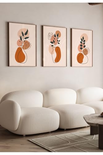 Minimalist Vazo Sanatı Soyut Çerçeve Görünümlü 3'lü Mdf Tablo 30 X 40