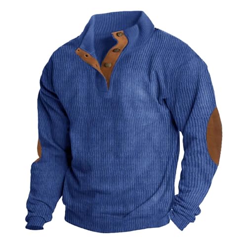 Qinnyo Mens Corduroy Shirt Lapel Collar Button Up Pullover Mock Neck Long Sleeve Sweaters Polo Sweatshirts with Elbow Patches Amazon Wherehouses