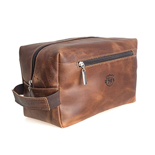 Nécessaire de Couro Bolsa de mão masculina e feminina MADRI cor fóssil carvalho (MÉDIO)