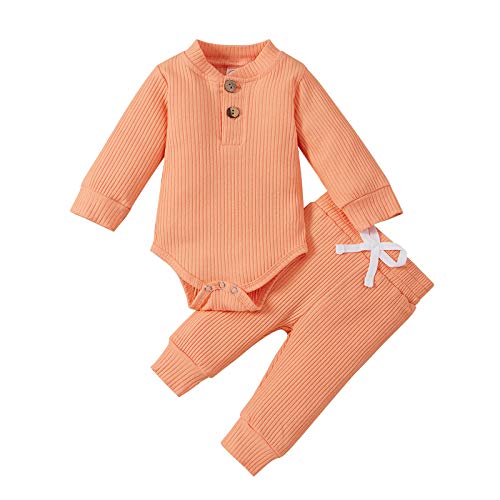 Image of Ledy Champswiin Winter Newborn Baby Boy Girl Clothes Set Ribbed Outfits Unisex Infant Solid Long Sleeve Tops Pants 2PCS