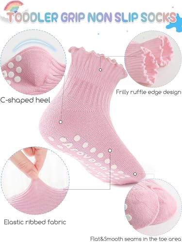 Image of Baby Toddler Girls Socks Grip Ruffle Non Slip Kids Cotton 12 Pack Socks | Premium Soft Cotton,Full Anti-Slip Grips,6 Month-7T Grippy Crew Socks for Girls,Daily School All Season Wear,Cute Ruffle Edge