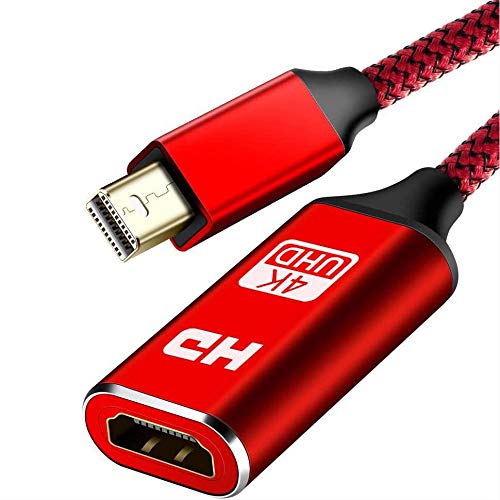 4K Mini DisplayPort to HDMI Adapter, Capshi Thunderbolt to HDMI Adapter [Smart,Aluminum Shell] Mini DisplayPort to HDMI for MacBook air /Pro,Surface Pro/Dock/Book, Monitor, HDTV,Projector, More - Red