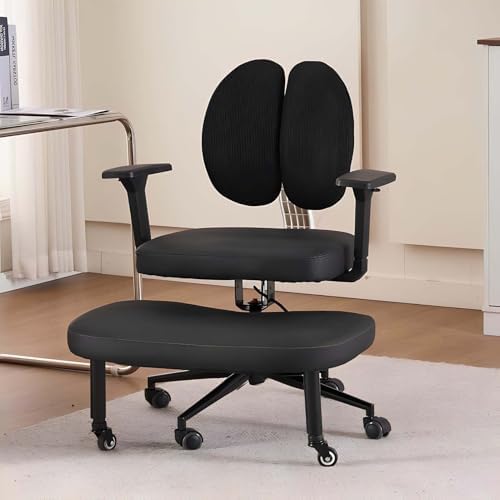 Ergonomic Kneeling Chair with Backrest & Armrests, Adjustable 45-60cm, Rolling Cross-Leg Design for Office & Home Posture Support (Size-2)