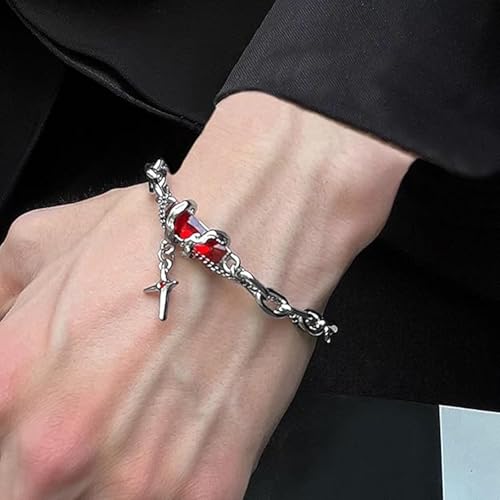 Image of 2PCS Gothic Punk Bracelet Double for Men-Linked Chain Adjustable Black Green Twisted Design Biker Jewelry Gift for Boyfriend Husband