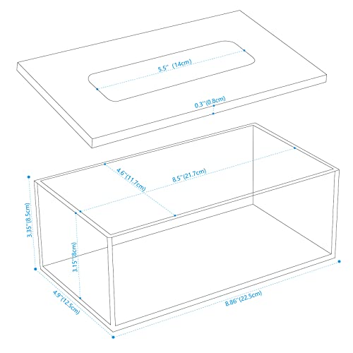 SANRUI Clear Acrylic Facial Tissue Box Cover Holder with 8mm Top Lid Rectangle Napkin Dispenser Organizer for Bathroom, Kitchen and Office Desk