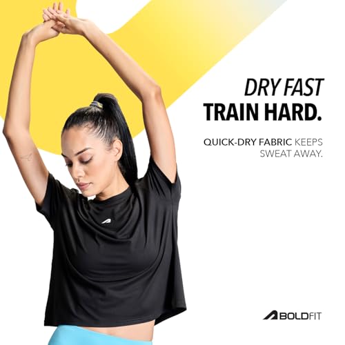 Image of Boldfit Tshirt for Woman Relaxed fit Gym Tshirt for Women Workout Lightweight t Shirt for Woman Breathable Women t Shirt Round Neck t Shirts for Ladies Gym Dress