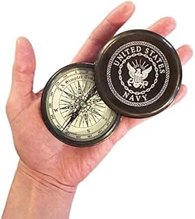 PORTHO Custom US Navy Compass – Personalized Engraved Brass Pocket Compass with Wooden Box – Meaningful Gift for US Navy Veterans, Sailors, Military Homecoming, Graduation, Retirement, Christmas