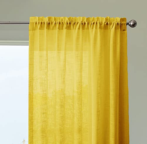 Image of HOMEMONDE Faux Linen Curtains Transparent Sun Light Filtering Drapes Hangs with Rod Pocket for Living Room, Office, Bedroom, Yellow, 1 Piece | Sheer