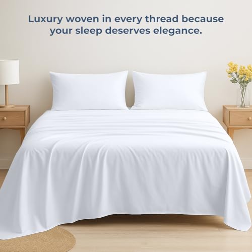 Image of Royale Linens 100% Organic Cotton Queen Flat Sheet Only - Super Soft - Percale Top Sheets - Queen Flat Sheet Sold Separately - Breathable, Cool & Crisp White Sheets Only (90 inch x 102 inch, White)