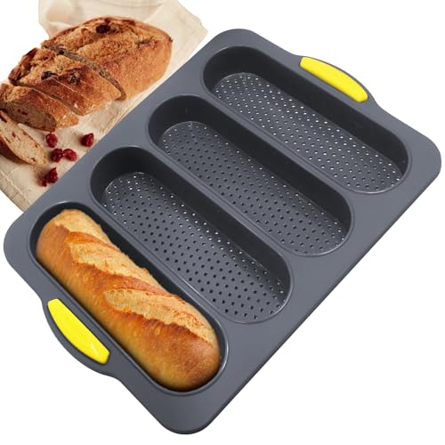 Opfiue 4 Cavity Silicone Bread Loaf Pan,Nonstick Loaf Pan Heat Resistant Baguette Bread Pan,Dishwasher Safe Mold for Home Cooks Bakers Lovers(Style2,1PCS)