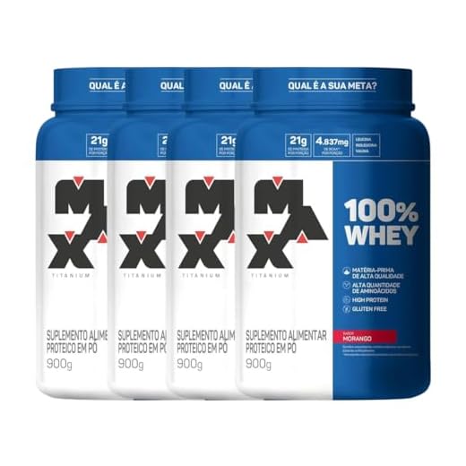 Kit 4 100% Whey Max Titanium Pote 900g Morango Suplemento