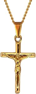 DVRK ® Crucifijo Colgante Hombre Oro 18k o Plata con Base Acero Inoxidable 316L - Collar Cruz Hombre Resistente al Agua - Idea Regalo Chico, Cross Necklace, Crucifix, Necklace, Gift