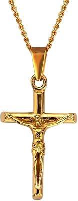 DVRK ® Crucifijo Colgante Hombre Oro 18k o Plata con Base Acero Inoxidable 316L - Collar Cruz Hombre Resistente al Agua - Idea Regalo Chico, Cross Necklace, Crucifix, Necklace, Gift