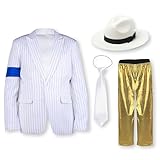 Boys Striped Blue Armband Suit 4pcs Set 80s 90s Dance Star Costume Role Play Birthday Halloween Party Cosplay Costumes